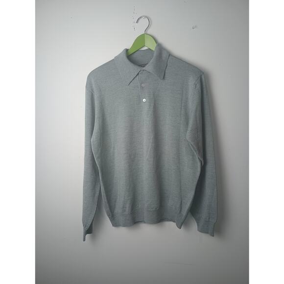 Saks Fifth Avenue Men's Long Sleeve Merino Wool Polo Size Medium Gray Collar